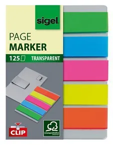 Lesezeichen mit Clip 5x25 Blätter, 12x50 mm SIGEL Brillant, Farbmix